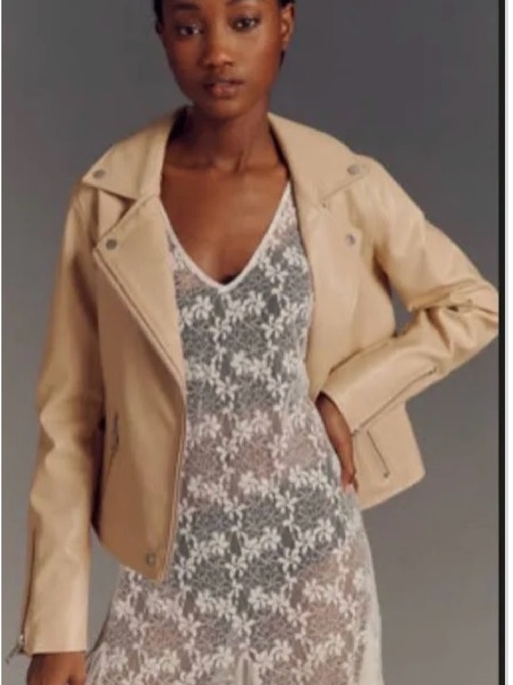 Anthropologie Light Beige Faux Leather Moto Jacket
